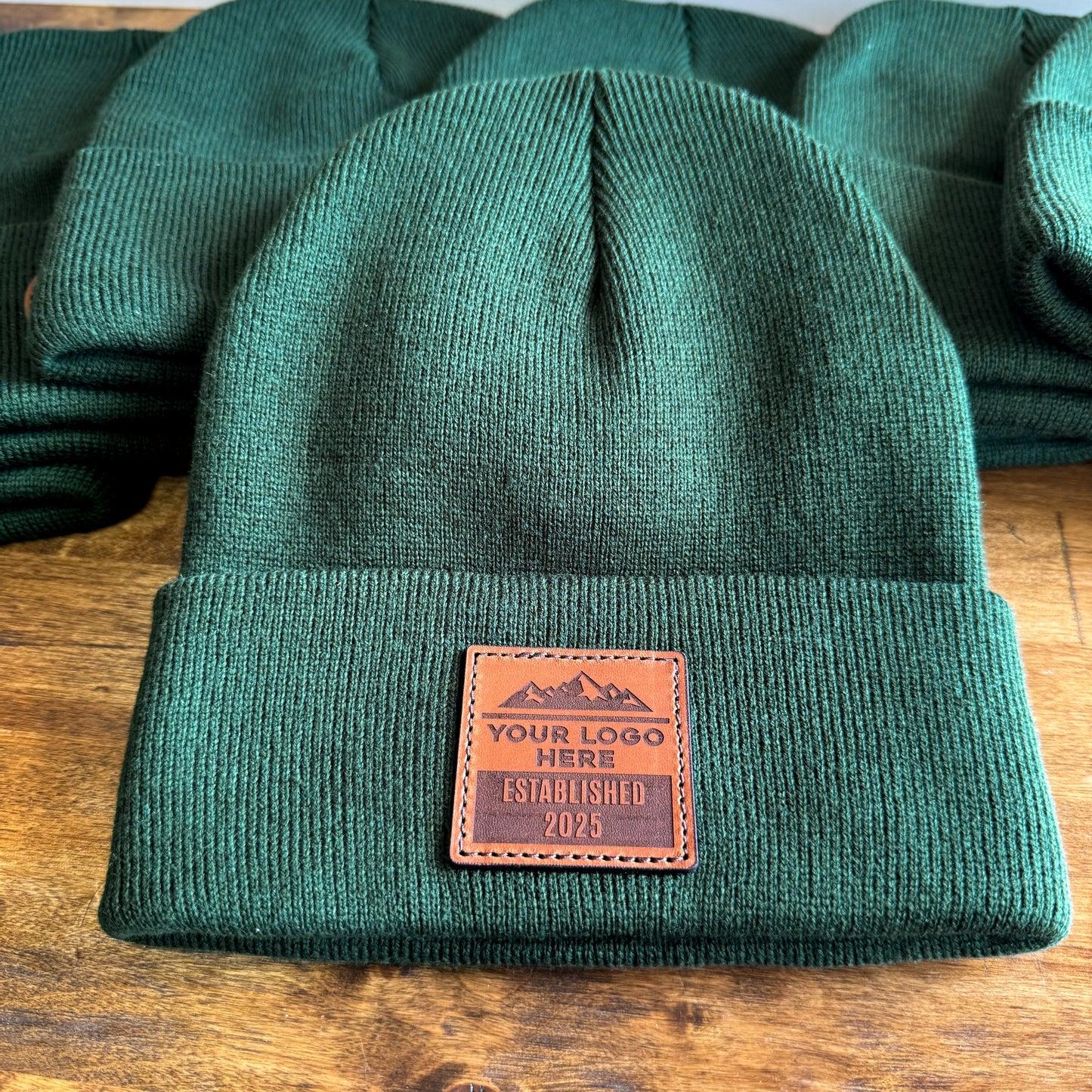 Custom Leather Patch Beanies with Logo