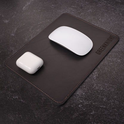 Black Italian Leather Mousepads Custom Engraved and Stitched