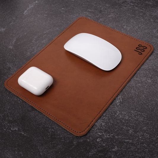 Brown Italian Leather Mousepads Custom Engraved and Stitched