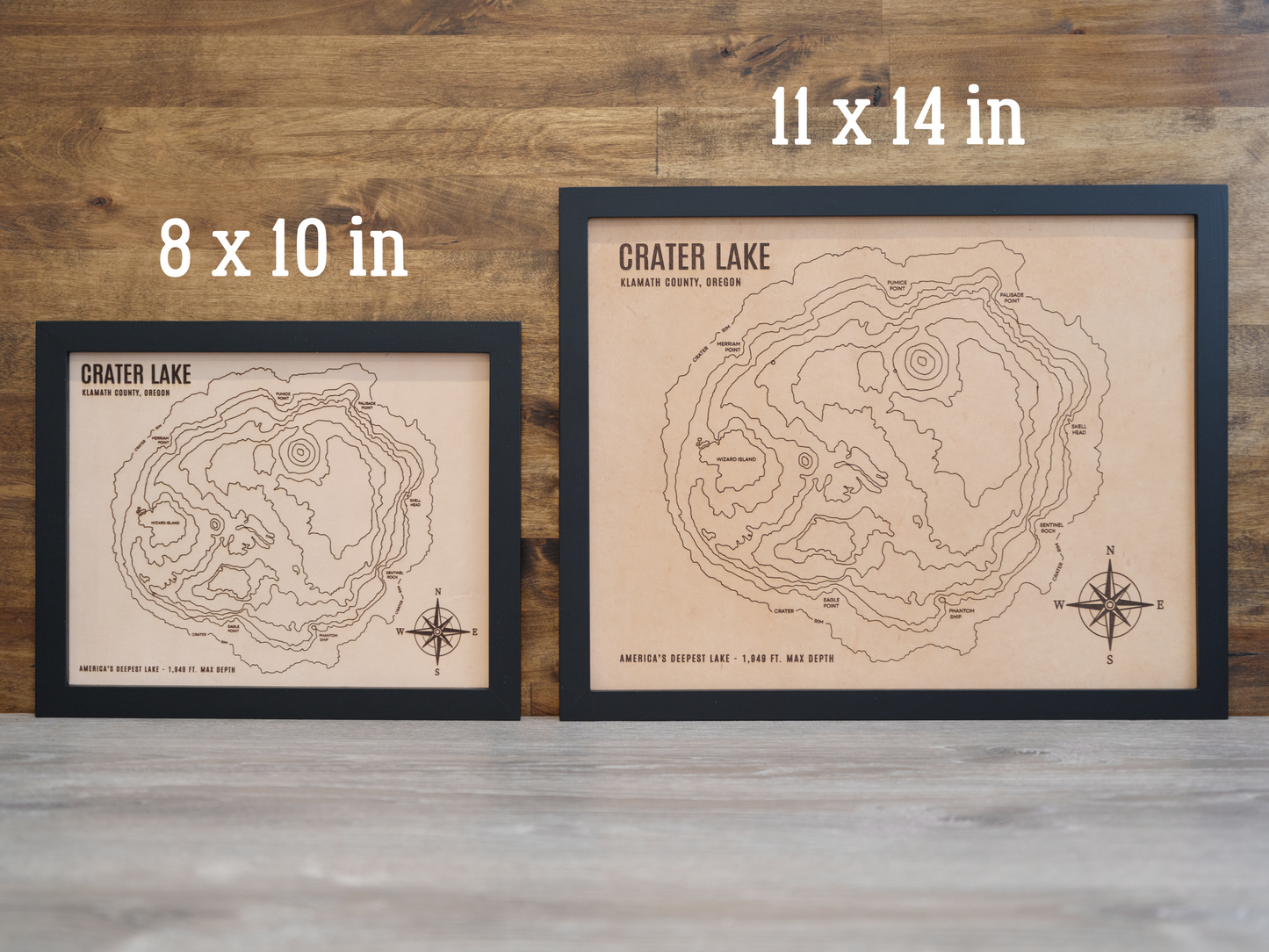 Crater Lake Topographic Engraved Leather Map