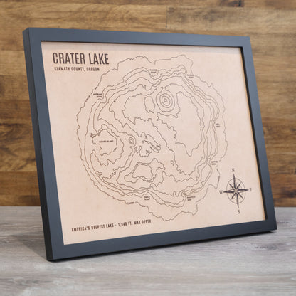 Crater Lake Topographic Engraved Leather Map