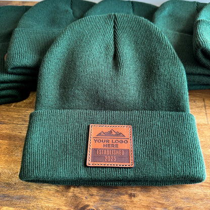 Custom Leather Patch Beanies with Logo