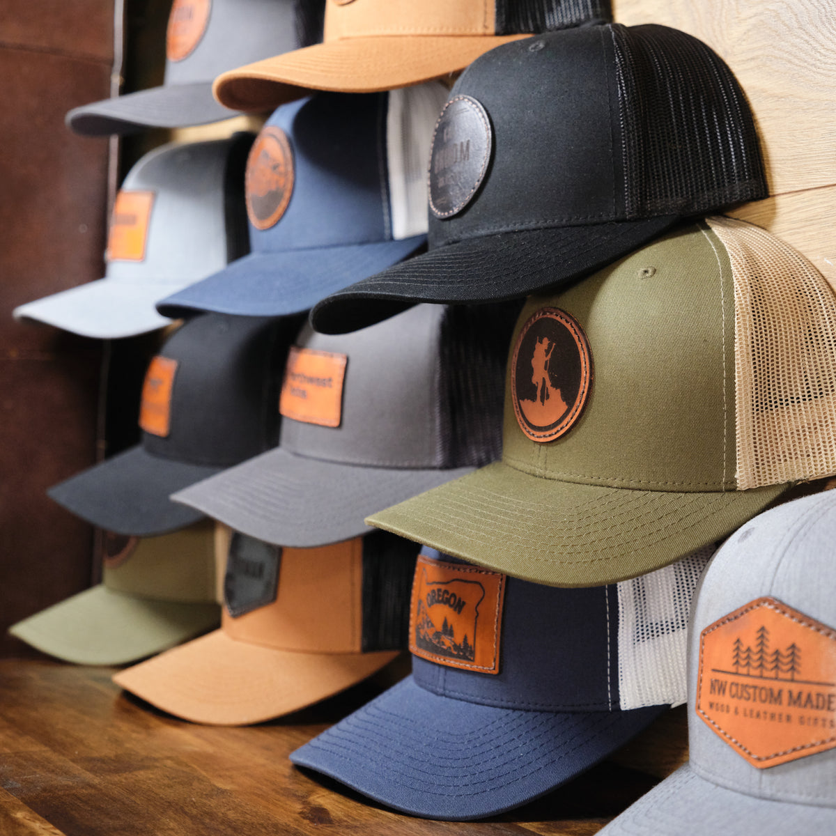 Hat Emblems Custom Logo Leather Patch Hats for Business or Brand – NW Custom Made