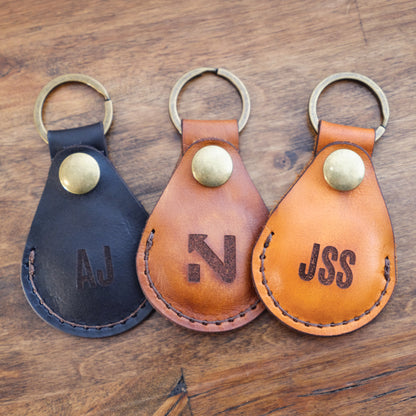 Guitar Pick Holder Keychain Engraved Leather