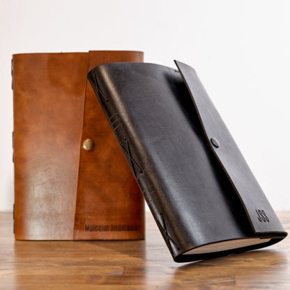 Engraved Leather A5 Wrap Around Journal Italian Leather