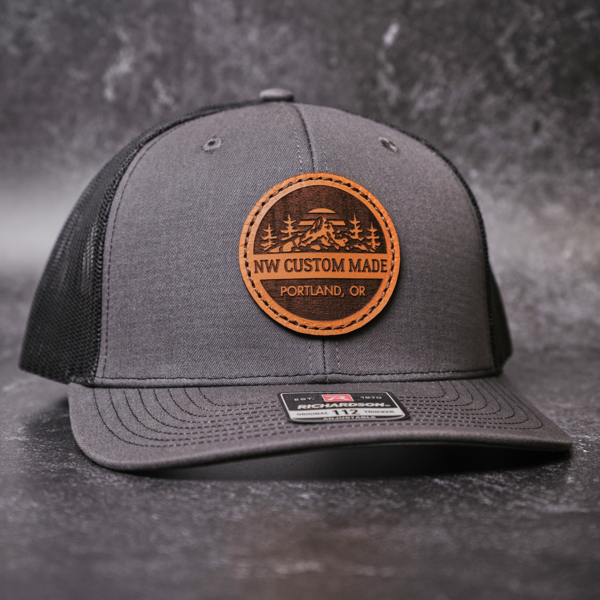 Custom Logo Trucker Hats Richardson 112 Leather Patch Hat NW Custom Made