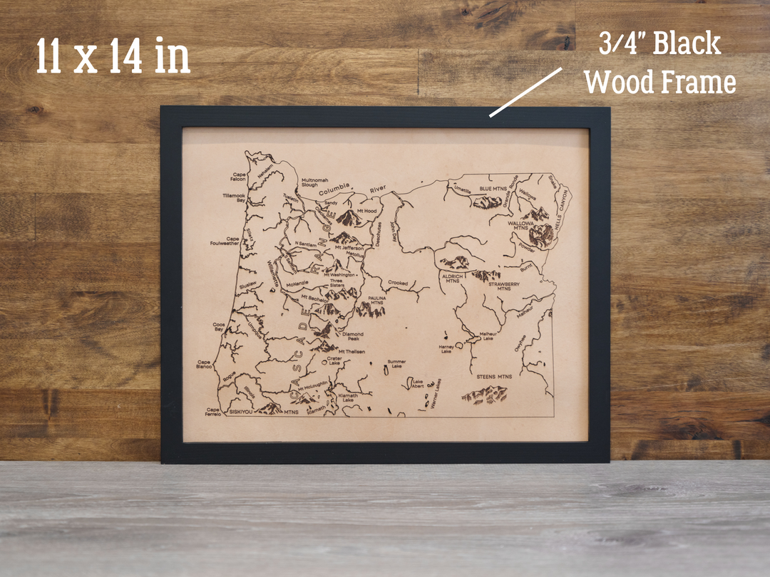 Oregon State Map Engraved Leather Art