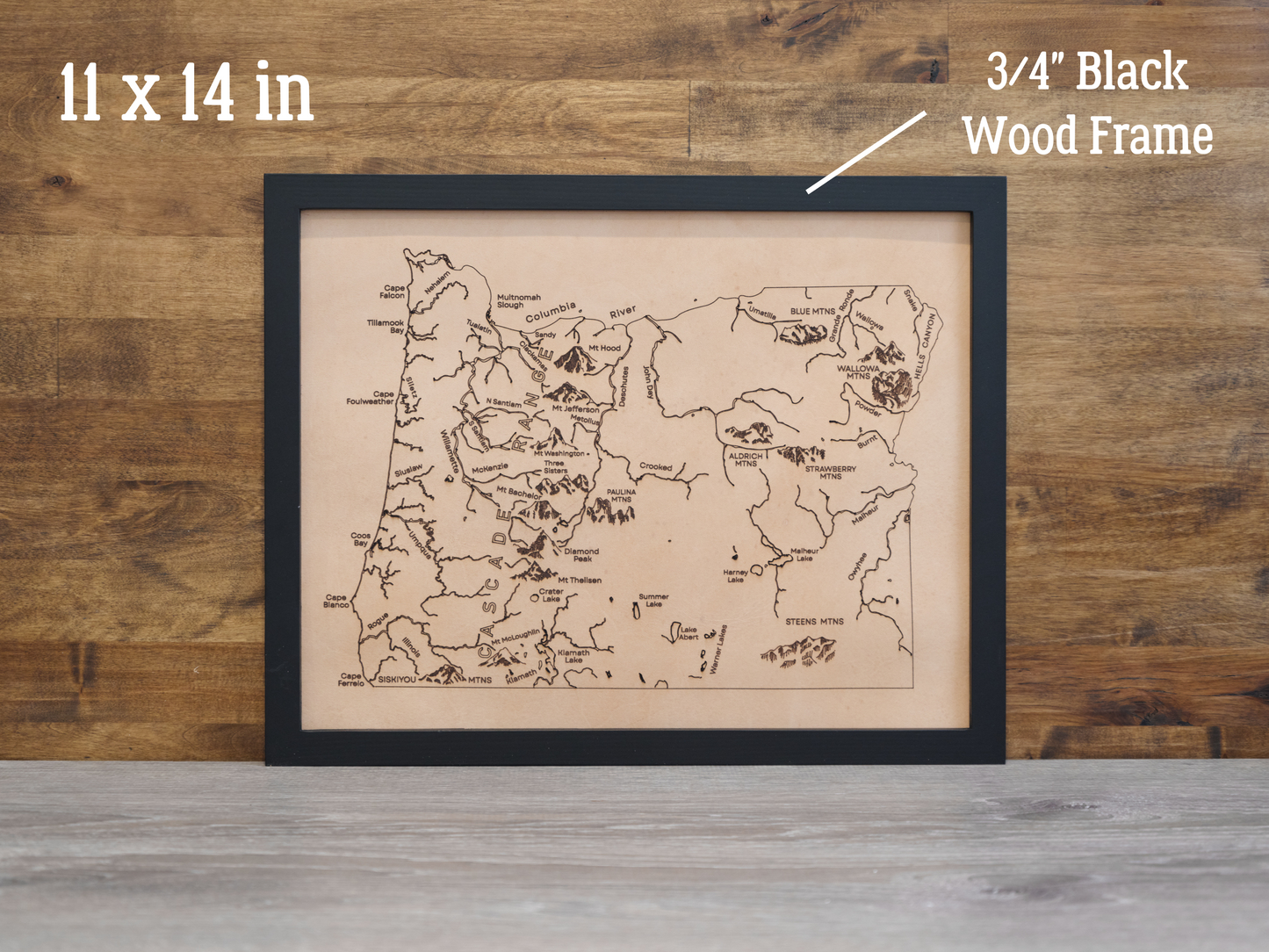 Oregon State Map Engraved Leather Art