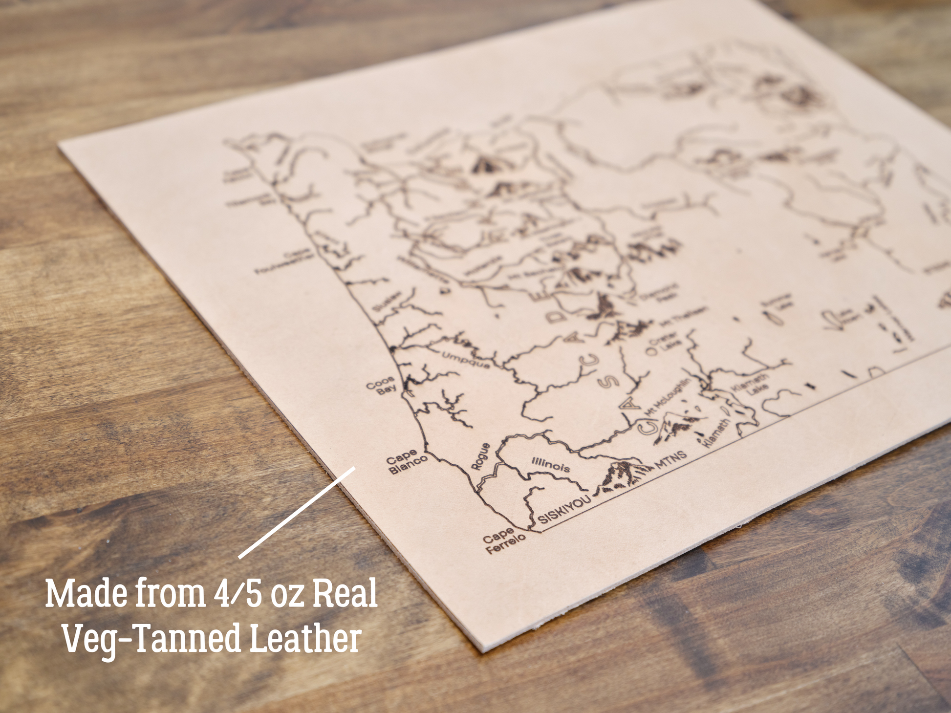 Oregon State Map Engraved Leather Art