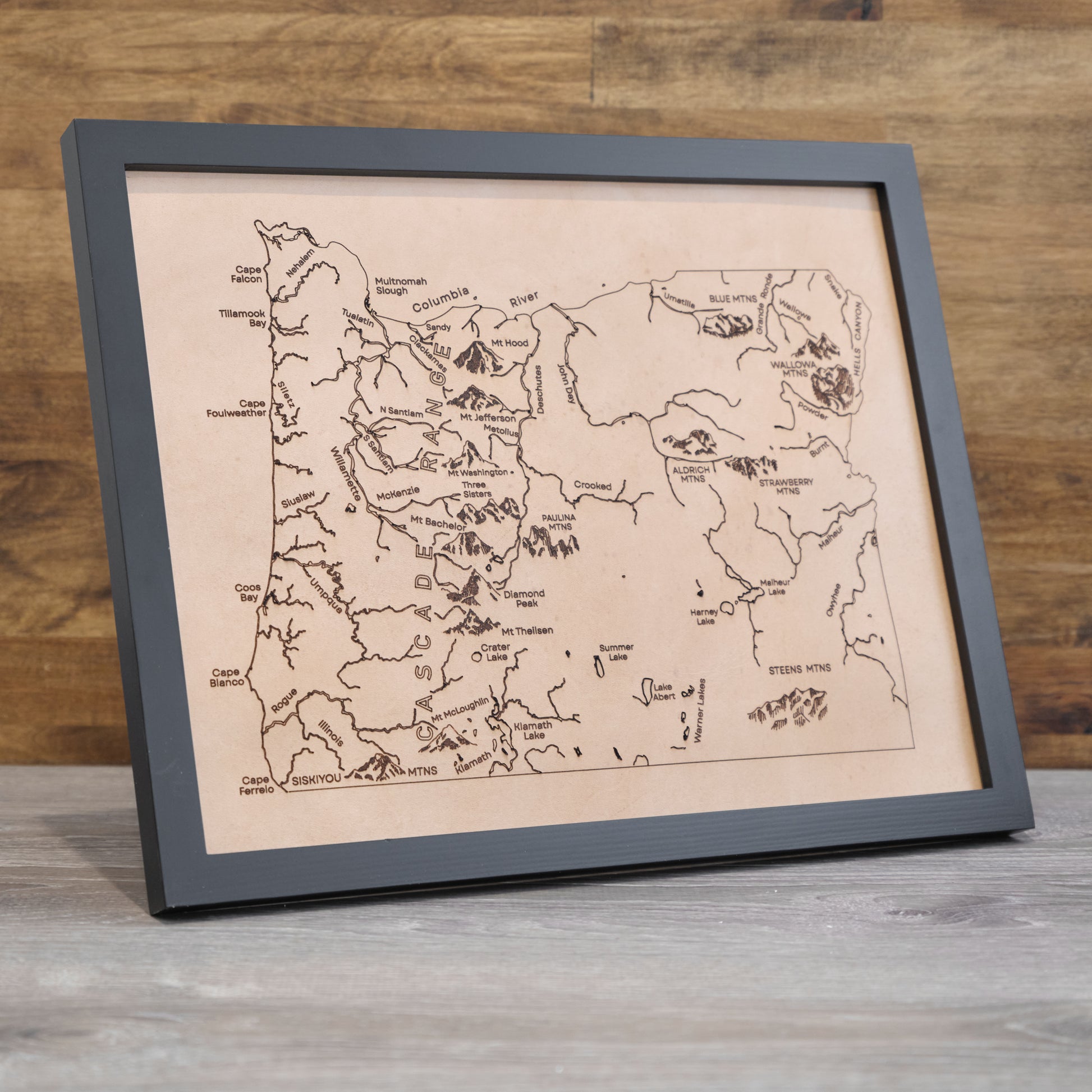 Oregon State Map Engraved Leather Art