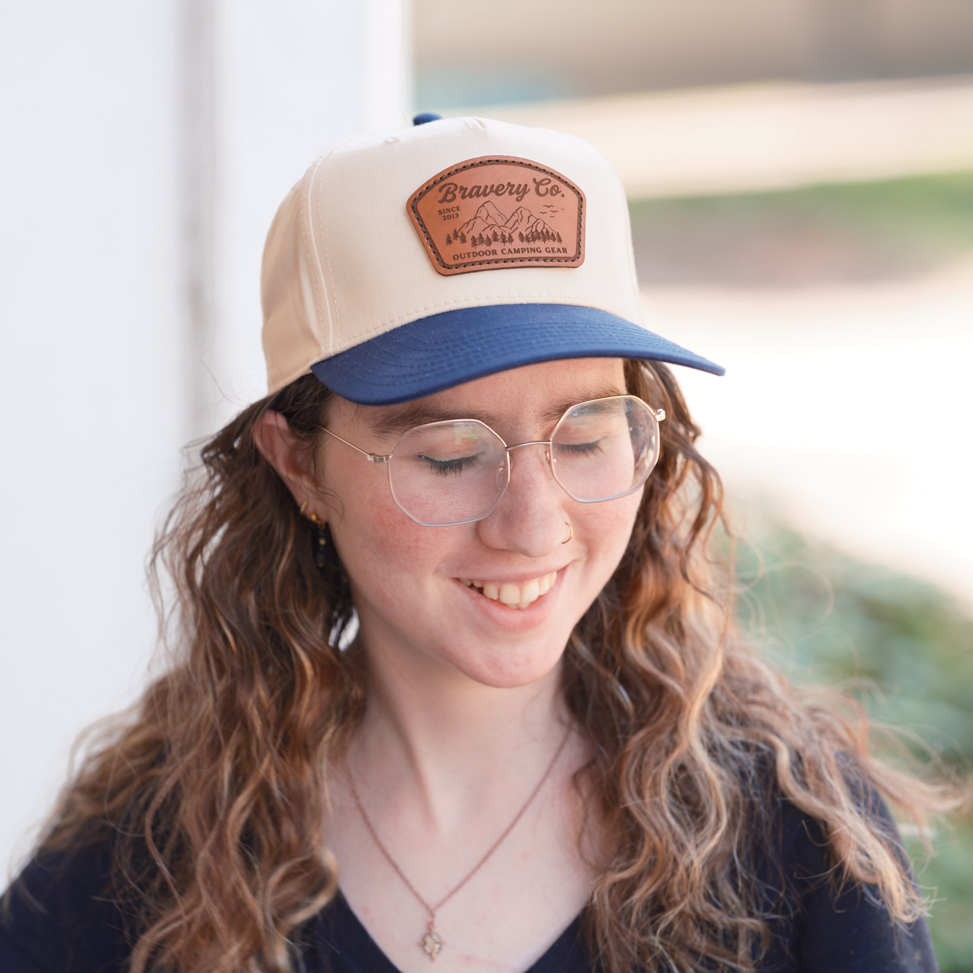 Navy Blue Otto Snapback Hat with Custom Leather Patch
