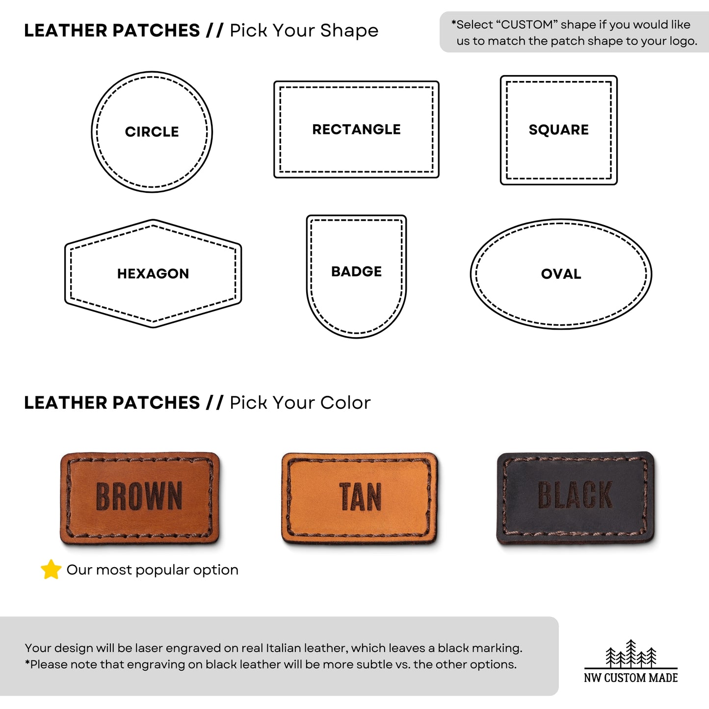 Leather Patch Shapes & Colors