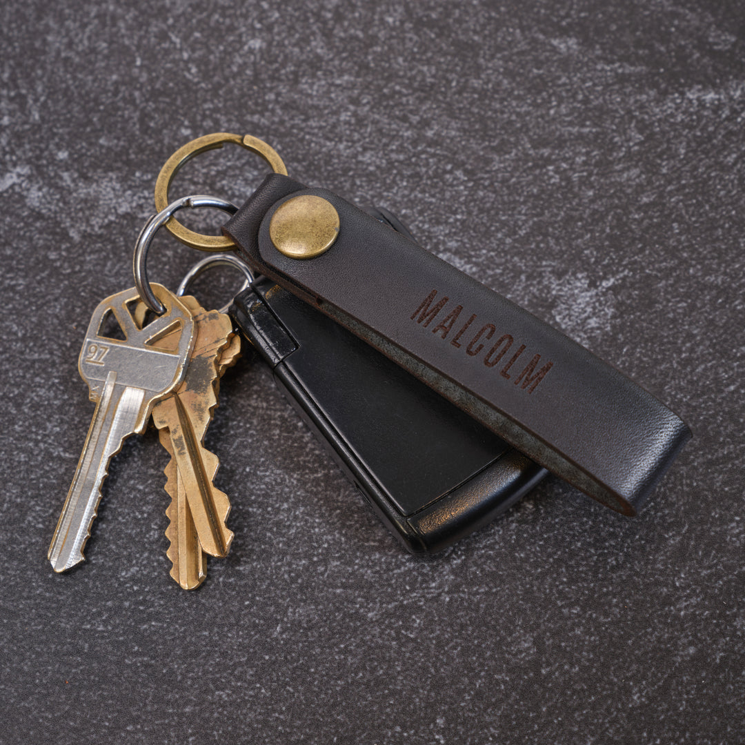 Personalized Leather Keychain with Personalized Engraving Black