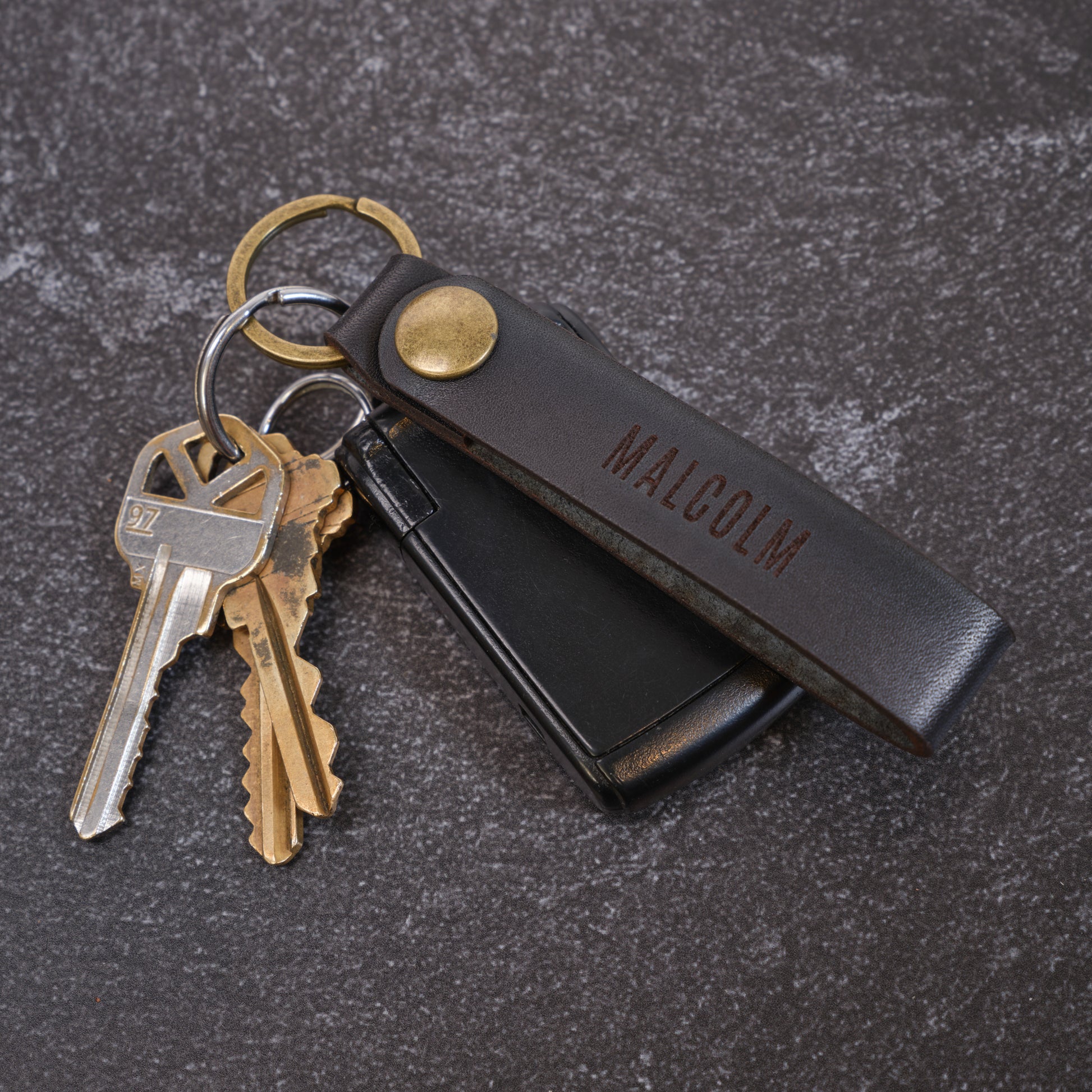 Personalized Leather Keychain with Personalized Engraving Black