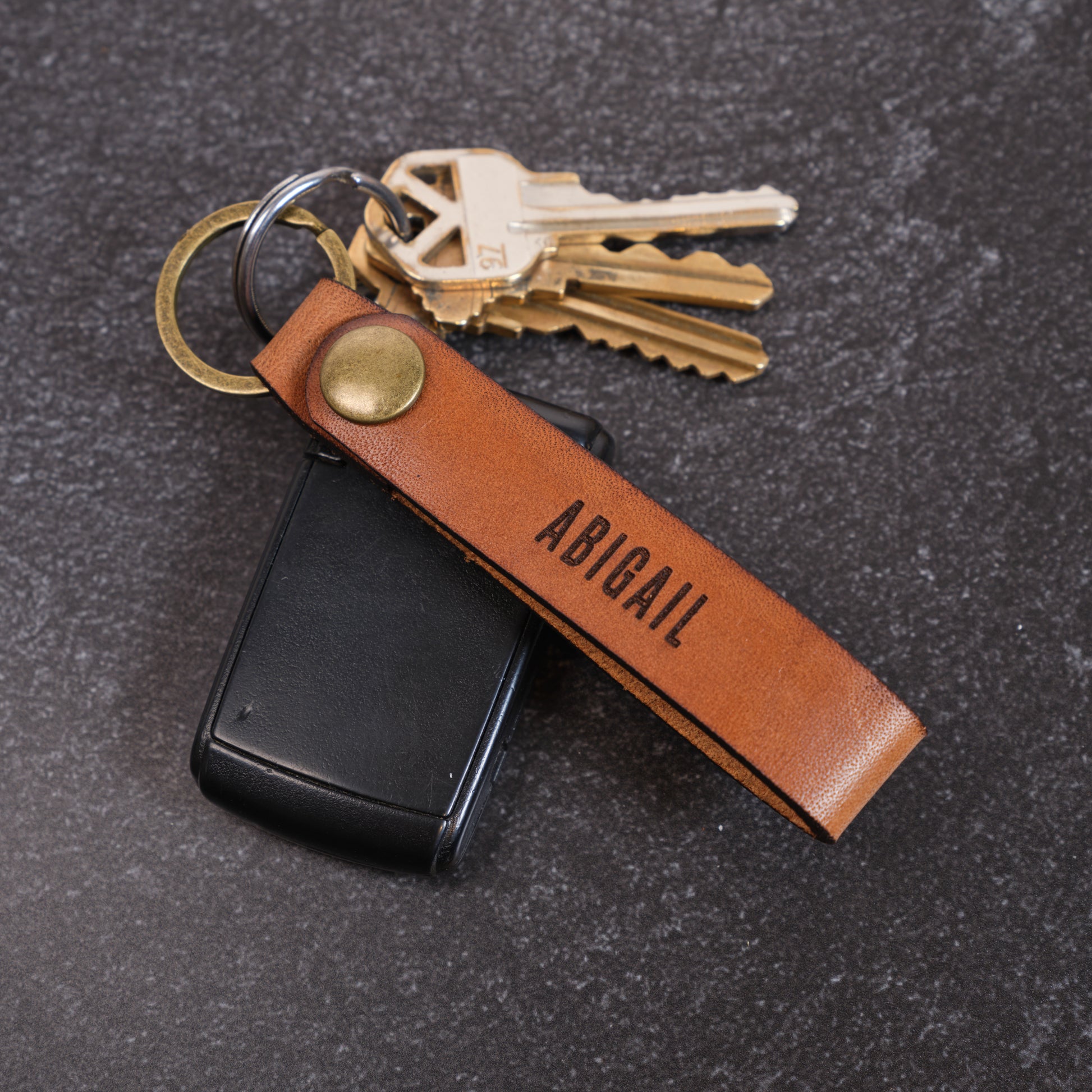 Personalized Leather Keychain with Personalized Engraving Brown