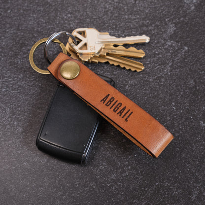 Personalized Leather Keychain with Personalized Engraving Brown