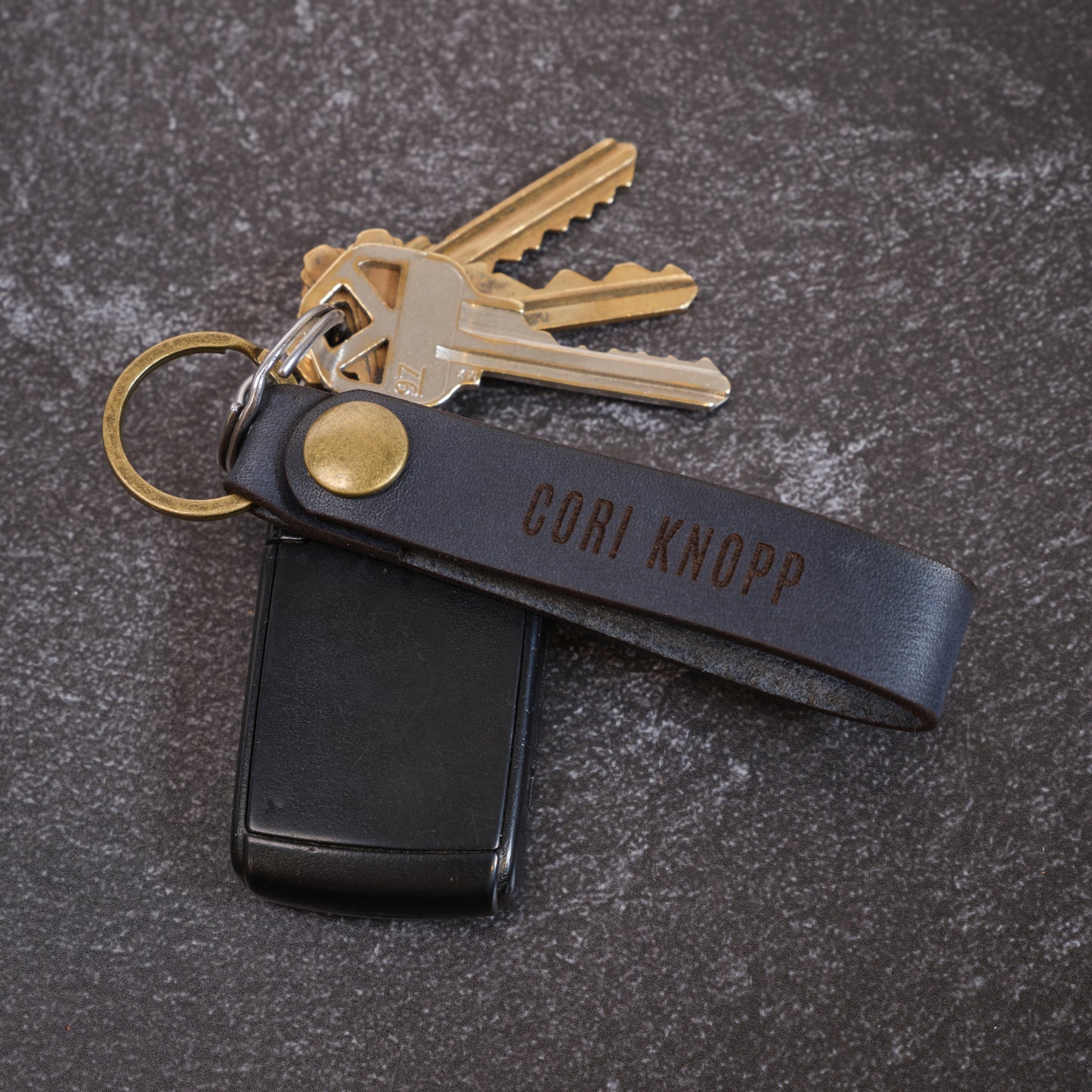 Personalized Leather Keychain with Personalized Engraving Dark Navy