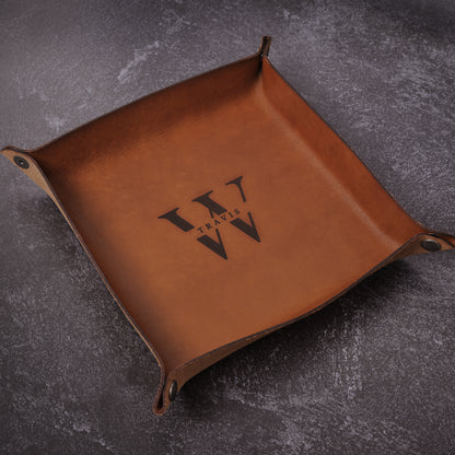 Personalized Leather Valet Catchall Tray Monogram