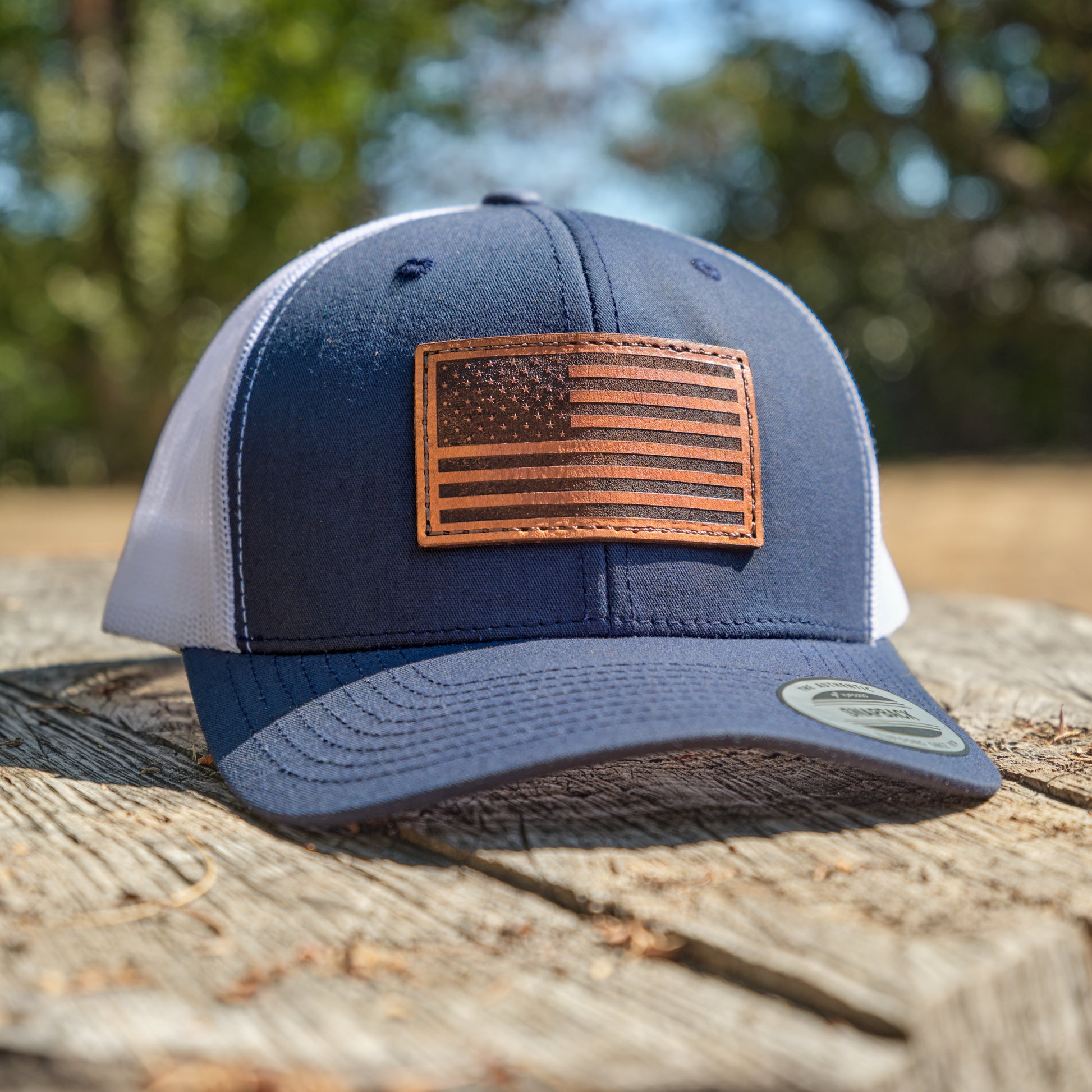 USA American Flag Leather Patch Trucker Hat